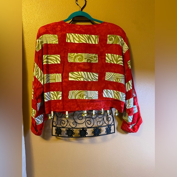Nativewear Designs red soft rayon jacket with metal jingle coins - Picture 4 of 10